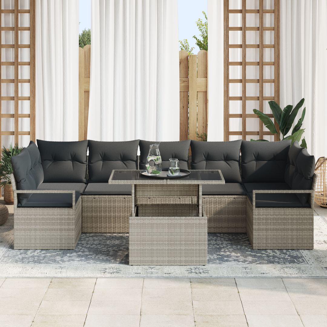 Havesofa Sæt med pude 8 pcs Lysegrå polyrattan