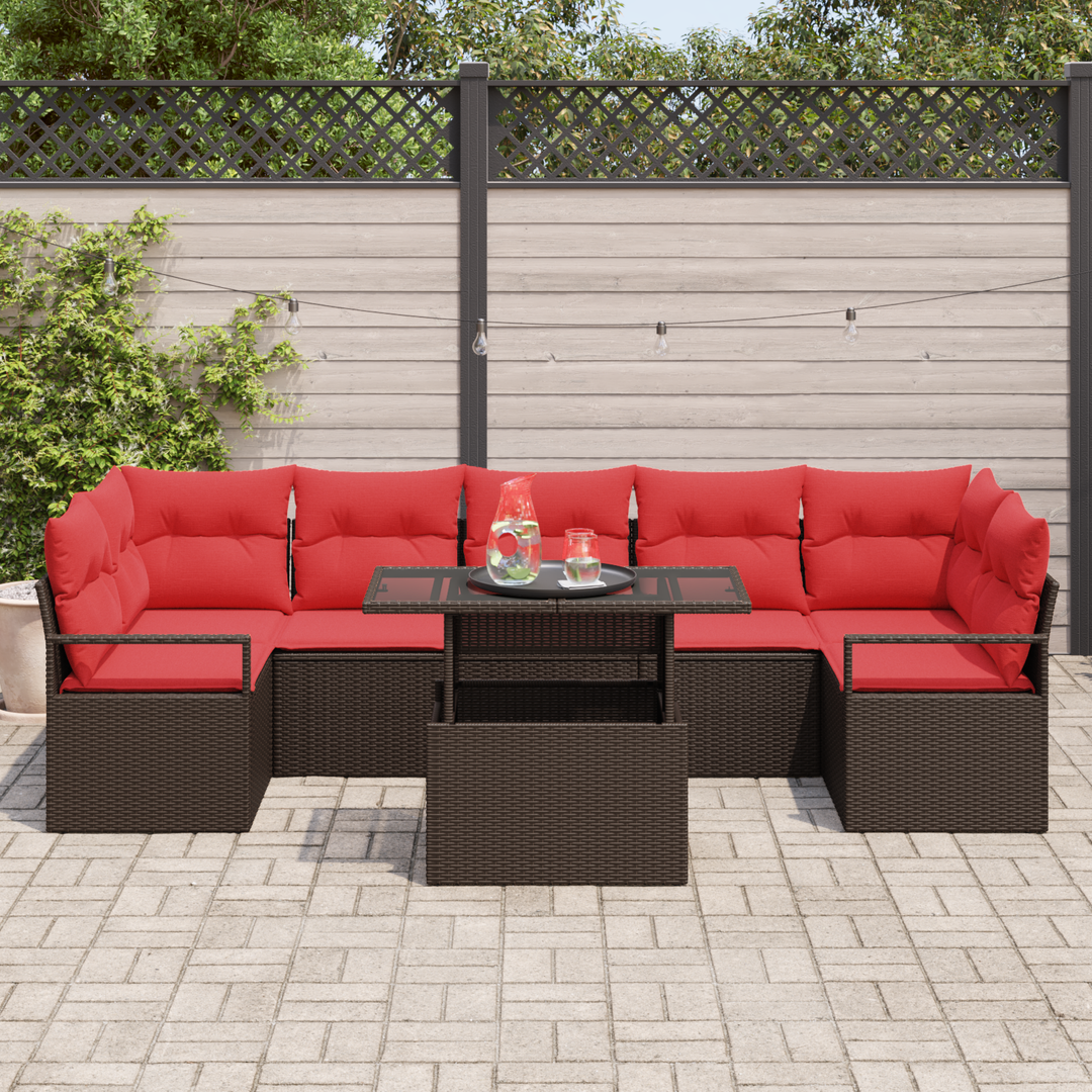 Havesofa Sæt med pude 8 pcs Brun og Rød polyrattan