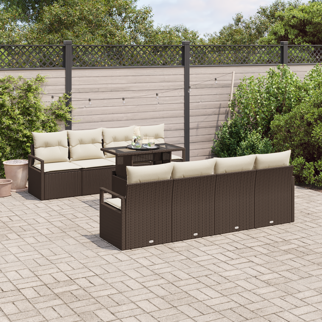Havesofa Sæt med pude 7 pcs Brun og cremefarvet polyrattan