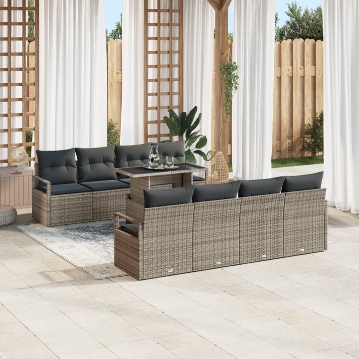 Havesofa Sæt med pude 7 pcs Grå polyrattan