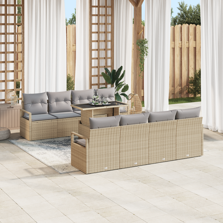 Havesofa Sæt med opbevaring 9 pcs Beige og lys grå polyrattan