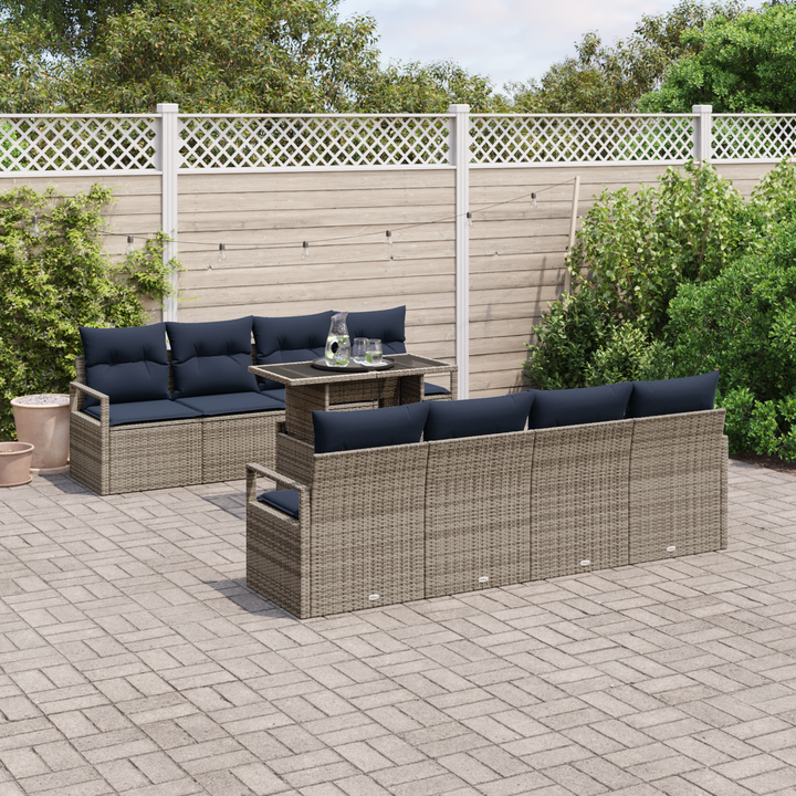 Havesofa Sæt med pude 7 pcs Grå og Marineblå polyrattan