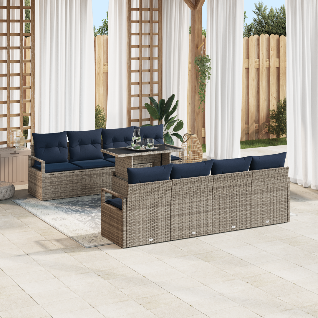Havesofa Sæt med pude 7 pcs Grå og Marineblå polyrattan