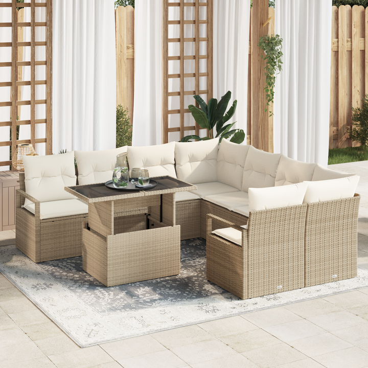 Havesofa Sæt med pude 9 pcs Beige og creme polyrattan