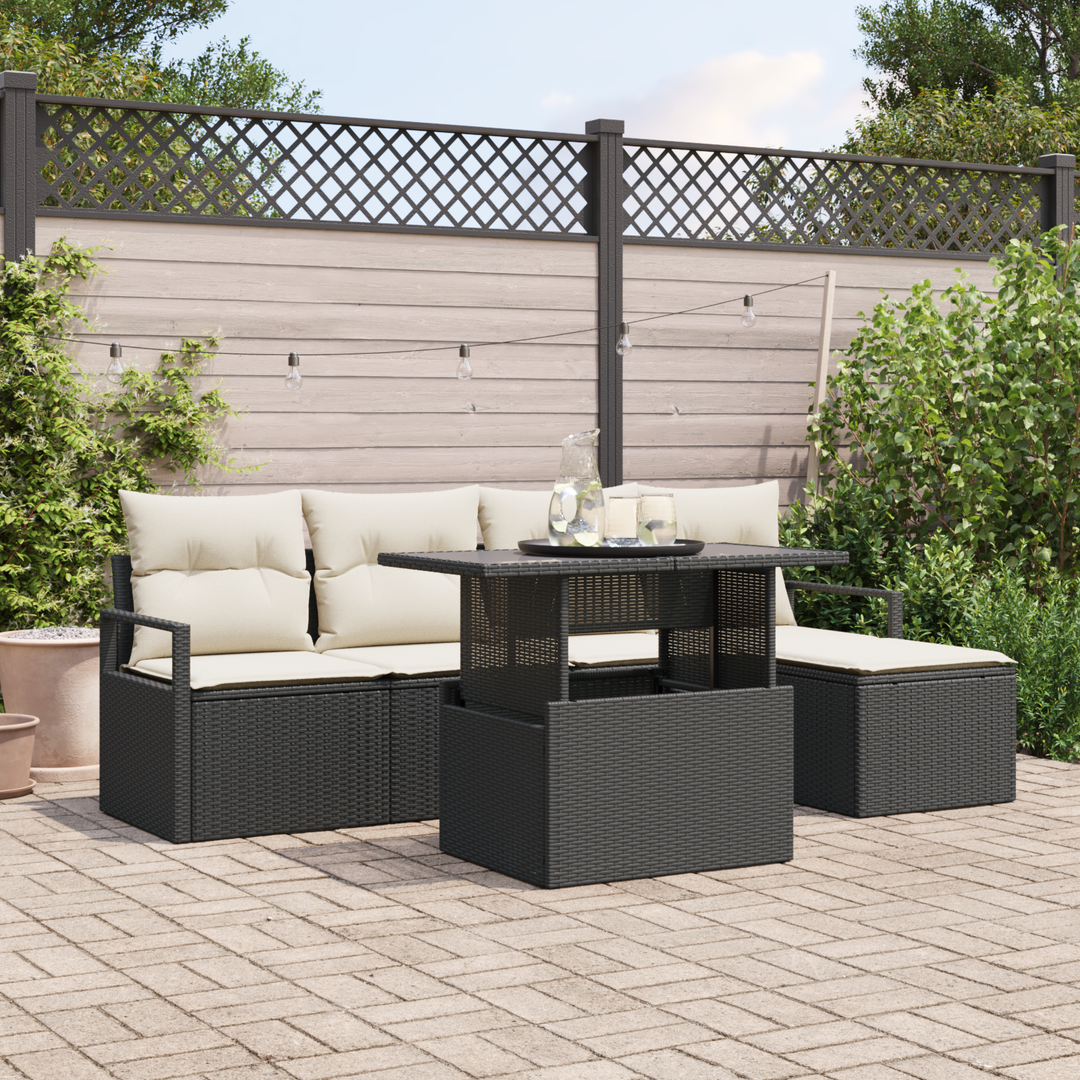 Havesofa Sæt med opbevaring 6 pcs Sort og Cream polyrattan