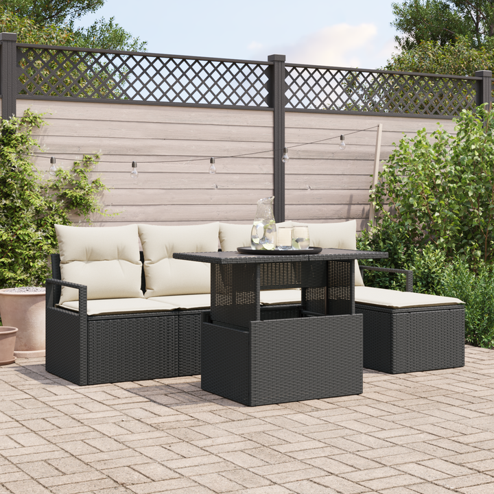 Havesofa Sæt med opbevaring 6 pcs Sort og Cream polyrattan