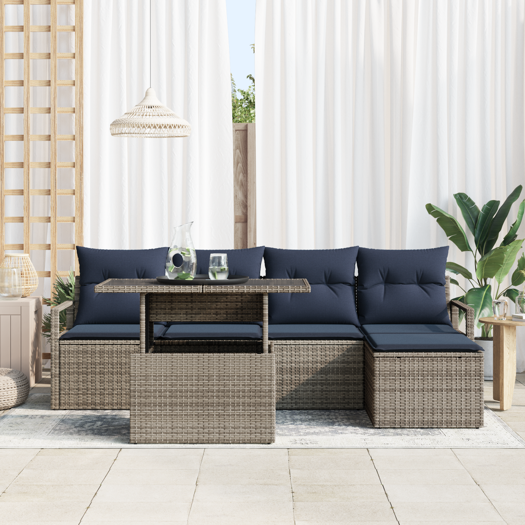 Havesofa Sæt med pude 6 pcs grå og marineblå
