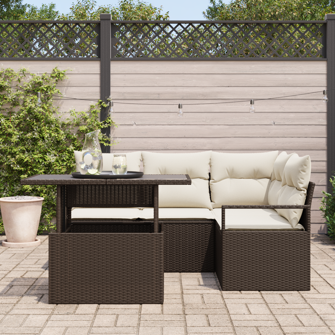 Havesofa Sæt med pude 5 pcs Brun og Creme polyrattan