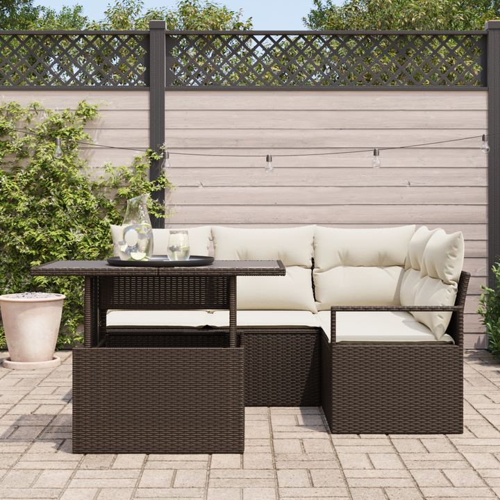 Havesofa Sæt med pude 5 pcs Brun og Creme polyrattan