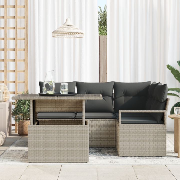 Havesofa Sæt med pude 5 pcs Lysegrå polyrattan