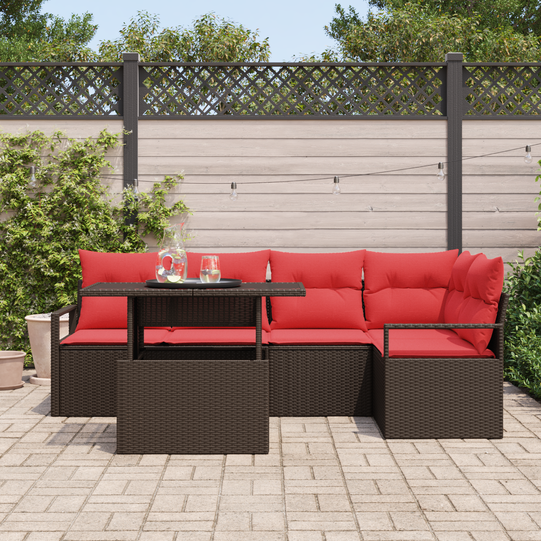 Havesofa Sæt med pude 6 pcs Brun og Rød polyrattan