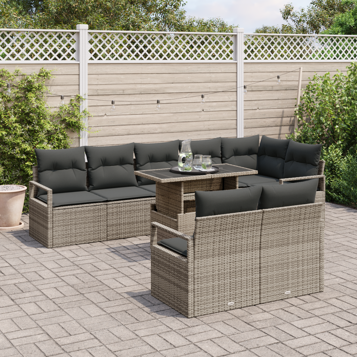 Havesofa Sæt med pude 9 pcs Grå polyrattan