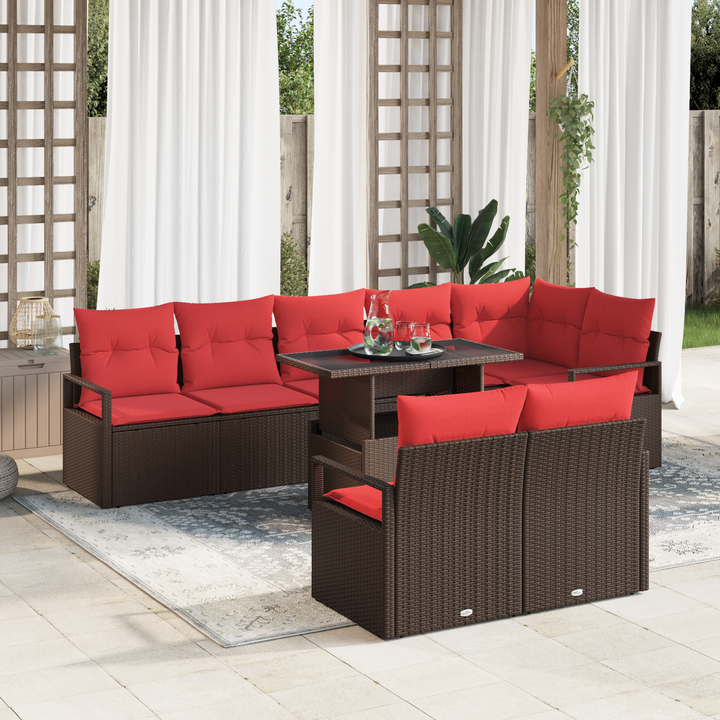 Havesofa Sæt med opbevaring 9 pcs Brun og Rød polyrattan