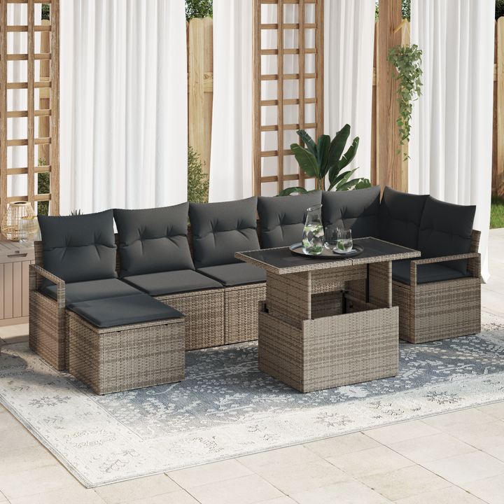 Havesofa Sæt 8 pcs Grå Polyrattan og pulverlakeret stål og glas