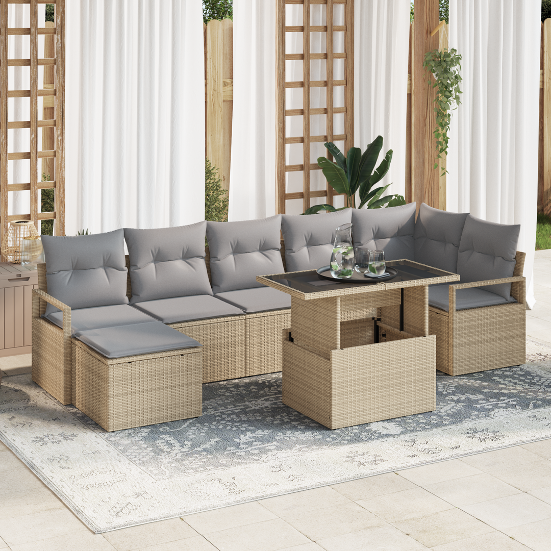 Havesofa Sæt med pude 8 pcs beige og lysegrå