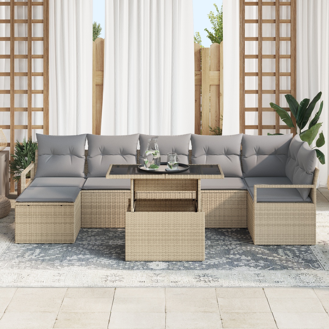 Havesofa Sæt med pude 8 pcs beige og lysegrå