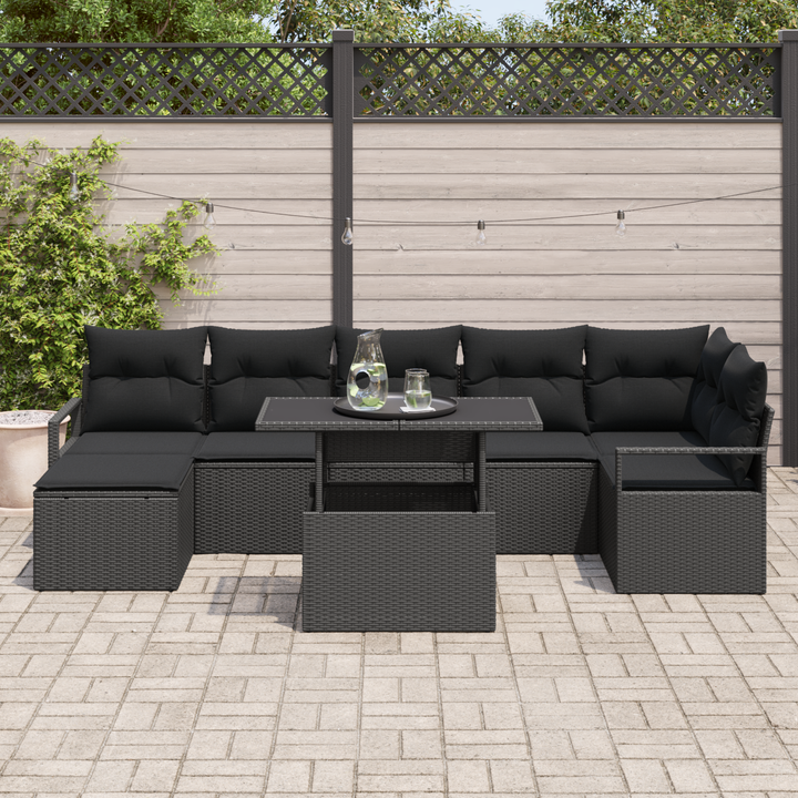 Havesofa Sæt med opbevaring 8 pcs Sort polyrattan