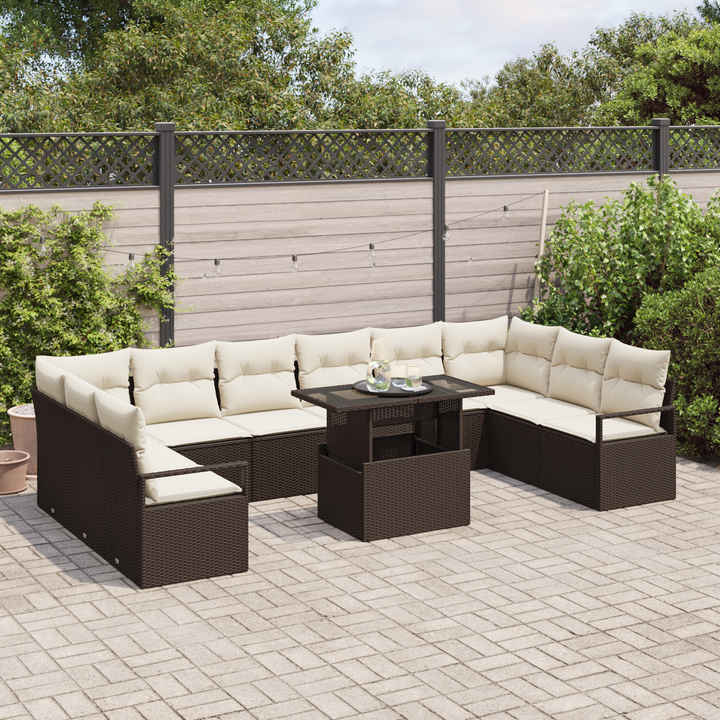 Havesofa Sæt med pude 11 pcs Brun og Creme polyrattan