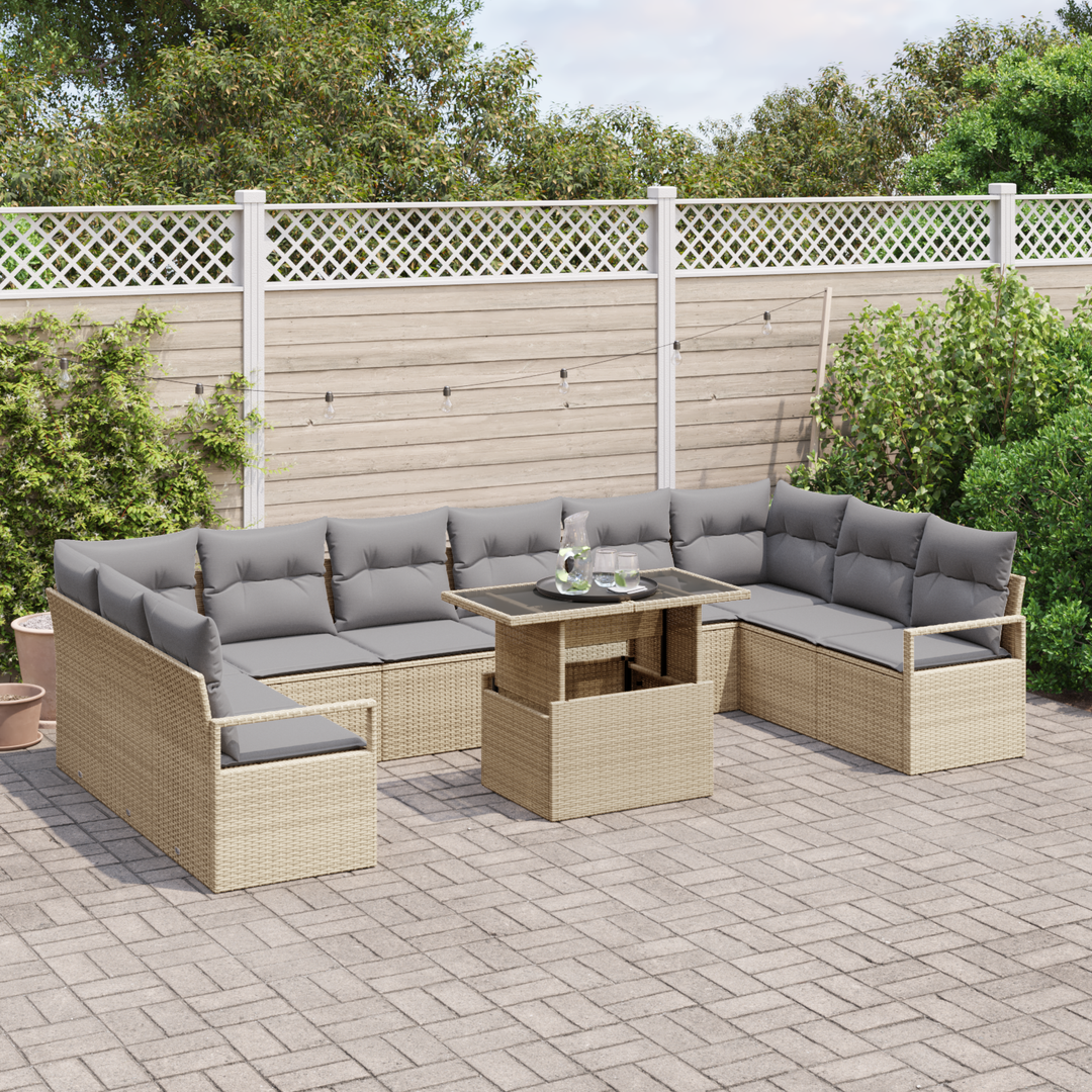 Havesofa Sæt med pude 11 pcs Beige og lys grå polyrattan