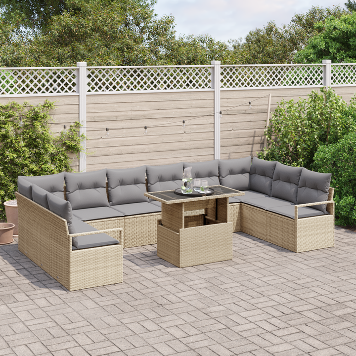 Havesofa Sæt med pude 11 pcs Beige og lys grå polyrattan