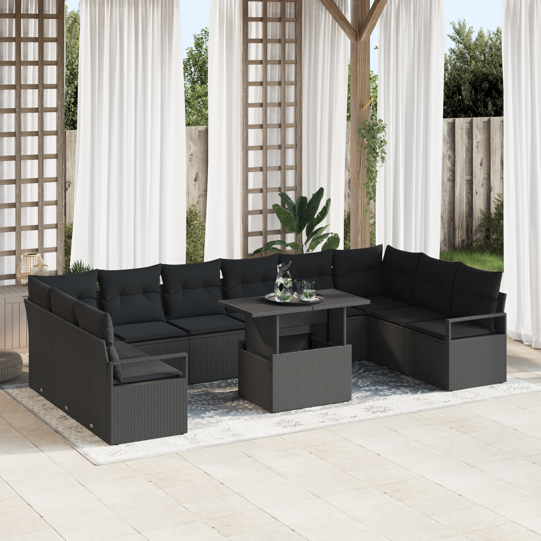 Havesofa Sæt med pude 11 pcs Sort polyrattan