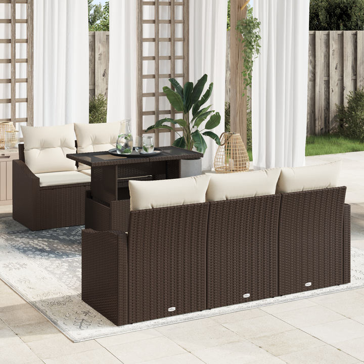 Havesofa Sæt med pude 6 pcs Brun og cremefarvet polyrattan