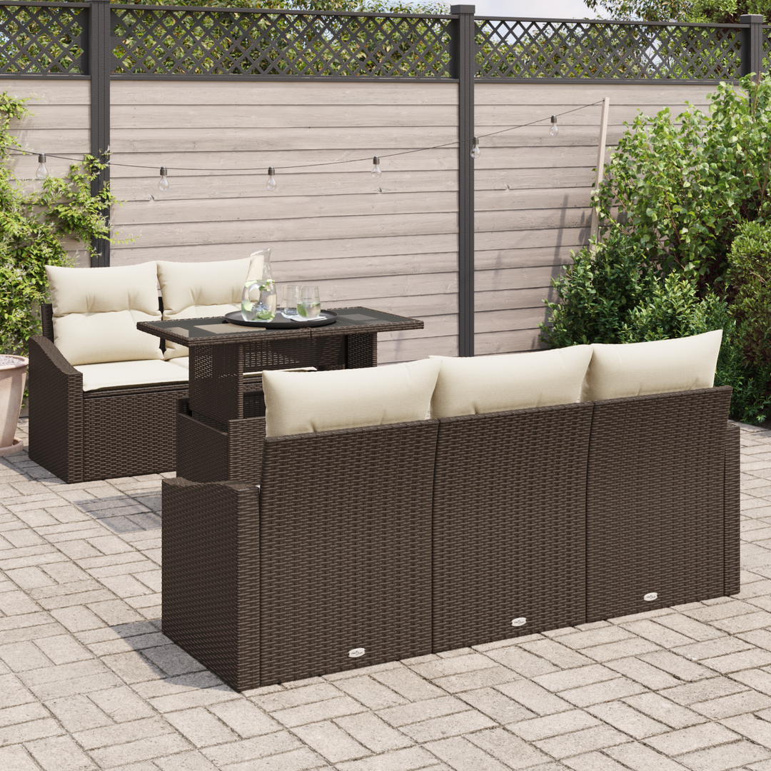Havesofa Sæt med pude 6 pcs Brun og cremefarvet polyrattan