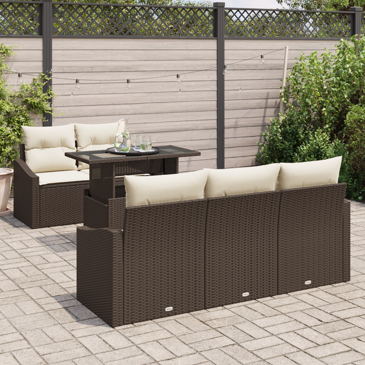 Havesofa Sæt med pude 6 pcs Brun og cremefarvet polyrattan