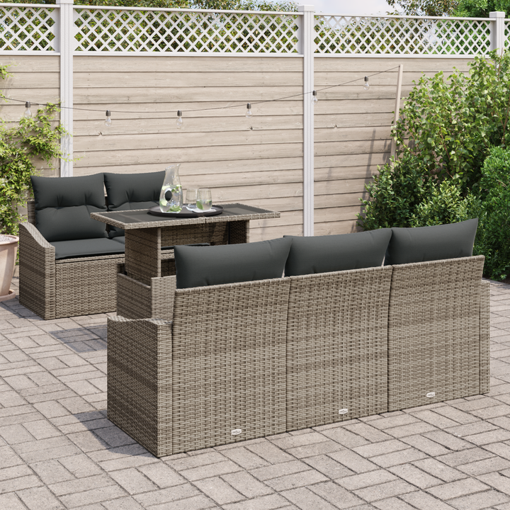 Havesofa Sæt med pude 6 pcs Grå polyrattan