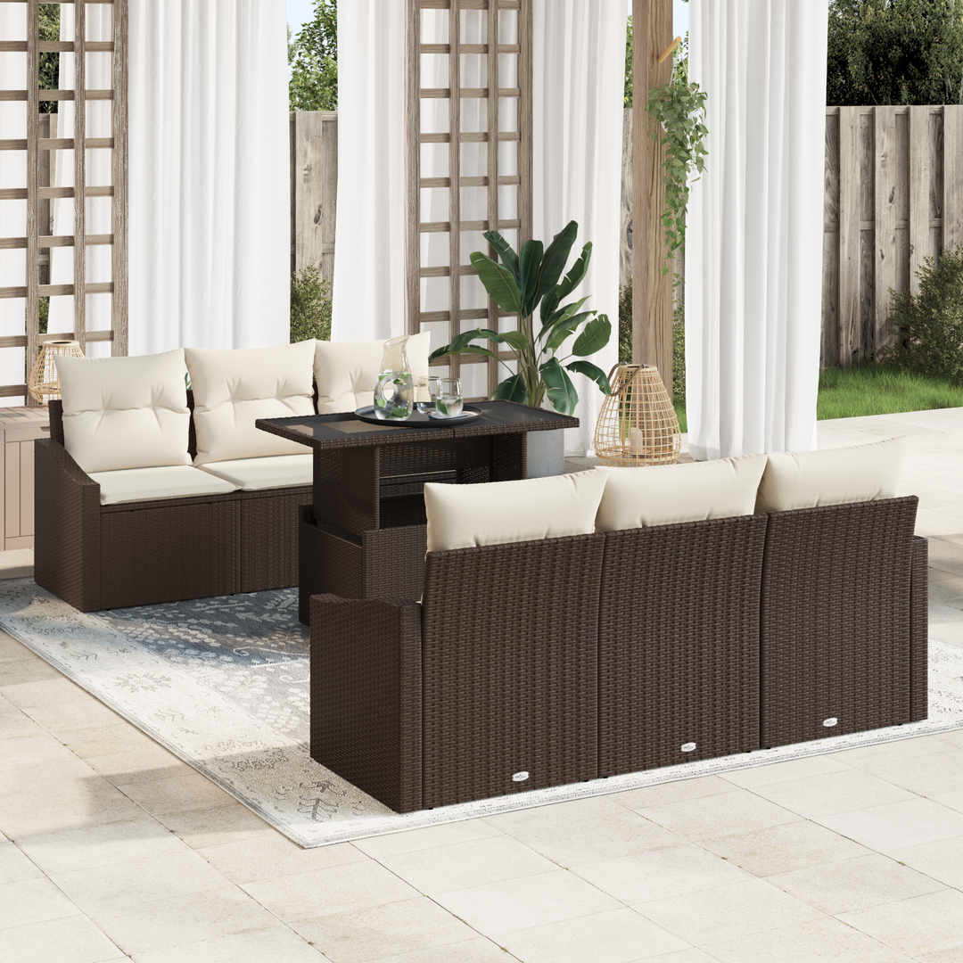 Havesofa Sæt med pude 7 pcs Brun og Creme polyrattan