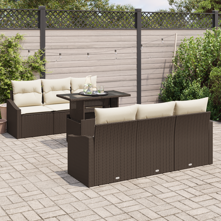 Havesofa Sæt med pude 7 pcs Brun og Creme polyrattan