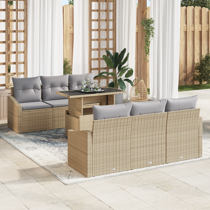 Havesofa Sæt med opbevaring 7 pcs Beige og lys grå polyrattan