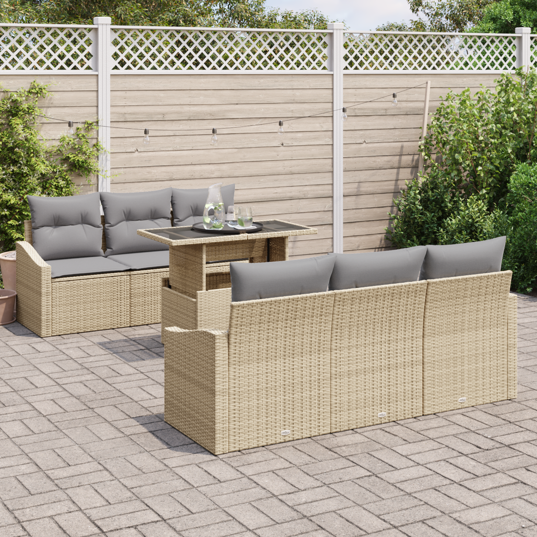 Havesofa Sæt med opbevaring 7 pcs Beige og lys grå polyrattan