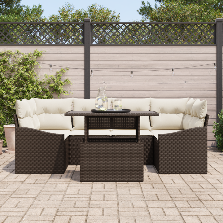 Havesofa Sæt med pude 7 pcs Brun og Creme polyrattan
