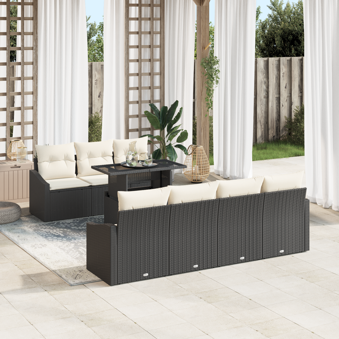 Havesofa Sæt med pude 8 pcs Sort og Cream polyrattan