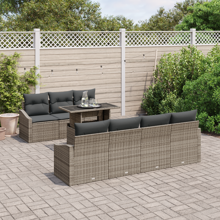 Havesofa Sæt med pude 8 pcs Grå polyrattan