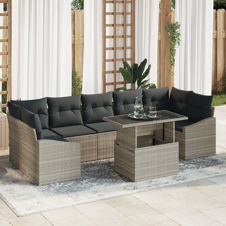 Havesofa Sæt med pude 8 pcs Lysegrå polyrattan