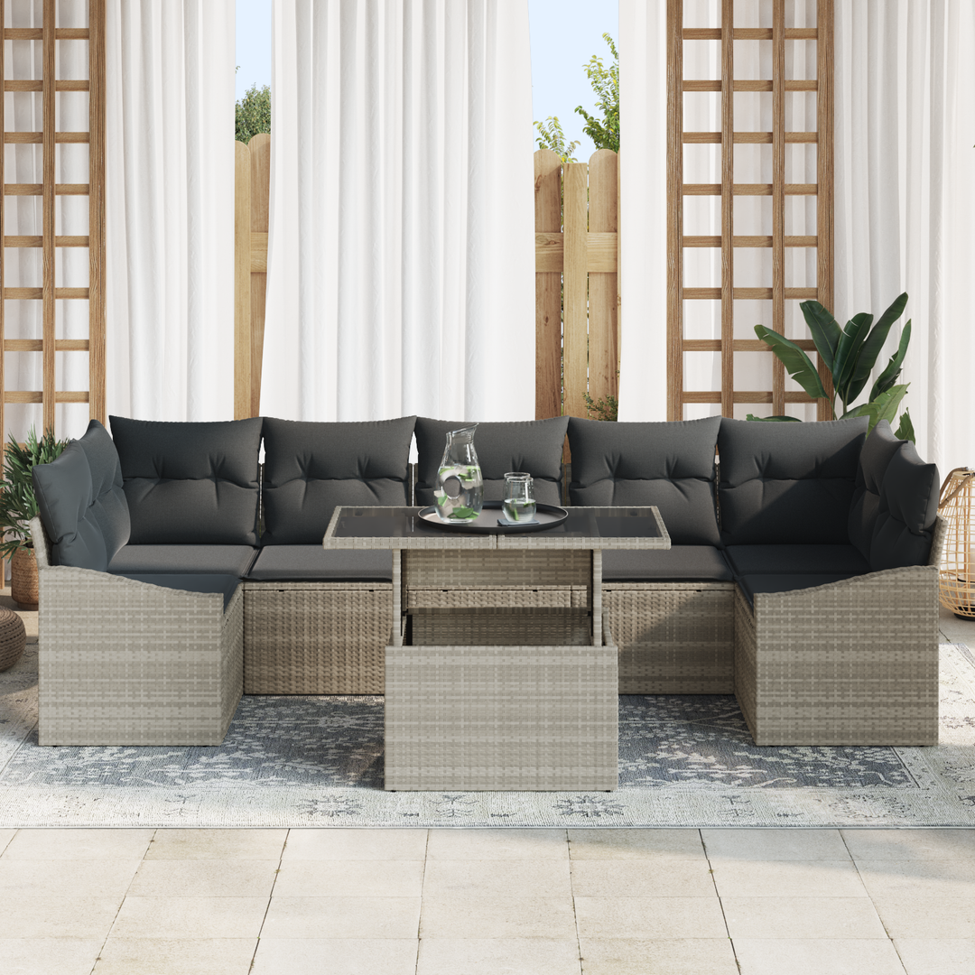 Havesofa Sæt med pude 8 pcs Lysegrå polyrattan