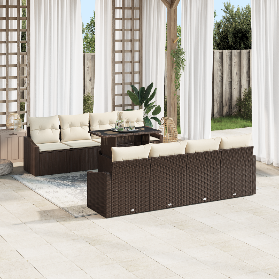 Havesofa Sæt med pude 7 pcs Brun og Creme polyrattan