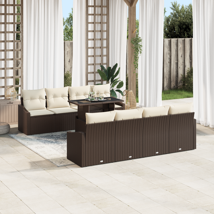 Havesofa Sæt med pude 7 pcs Brun og Creme polyrattan