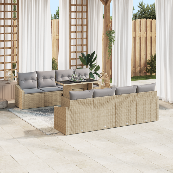 Havesofa Sæt med pude 7 pcs Beige og lys grå polyrattan