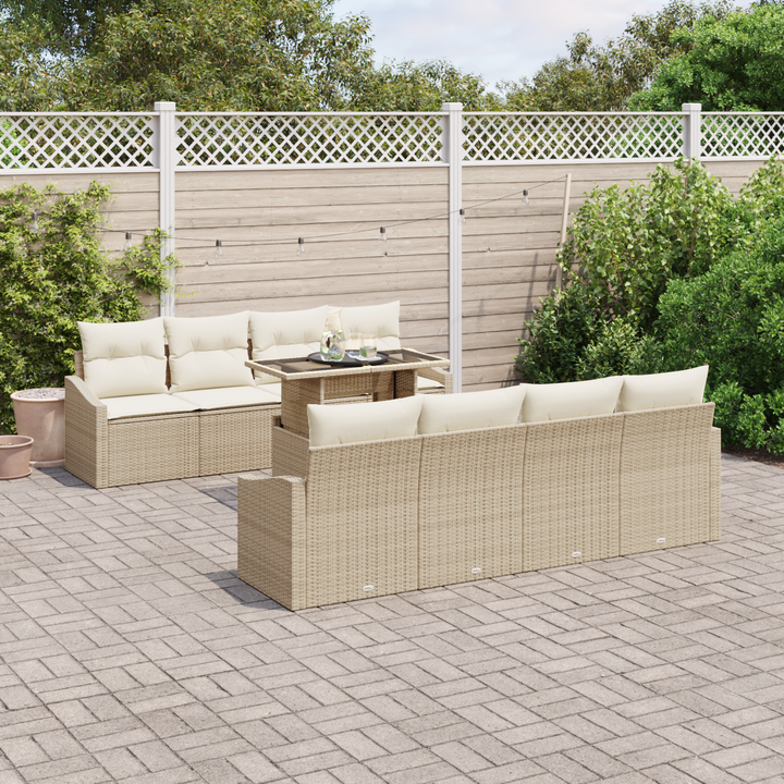 Havesofa Sæt med pude 7 pcs Beige og creme polyrattan
