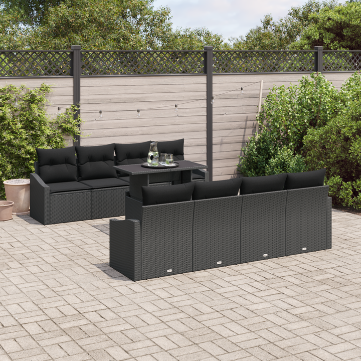 Havesofa Sæt med pude 7 pcs Sort polyrattan