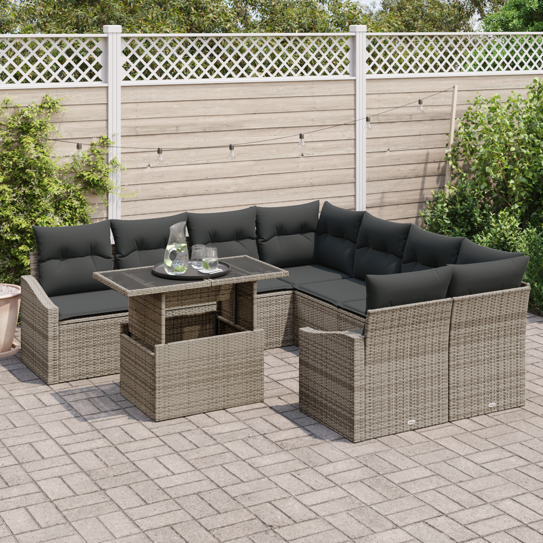 Havesofa Sæt med pude 9 pcs Grå polyrattan
