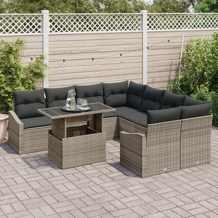 Havesofa Sæt med pude 9 pcs Grå polyrattan
