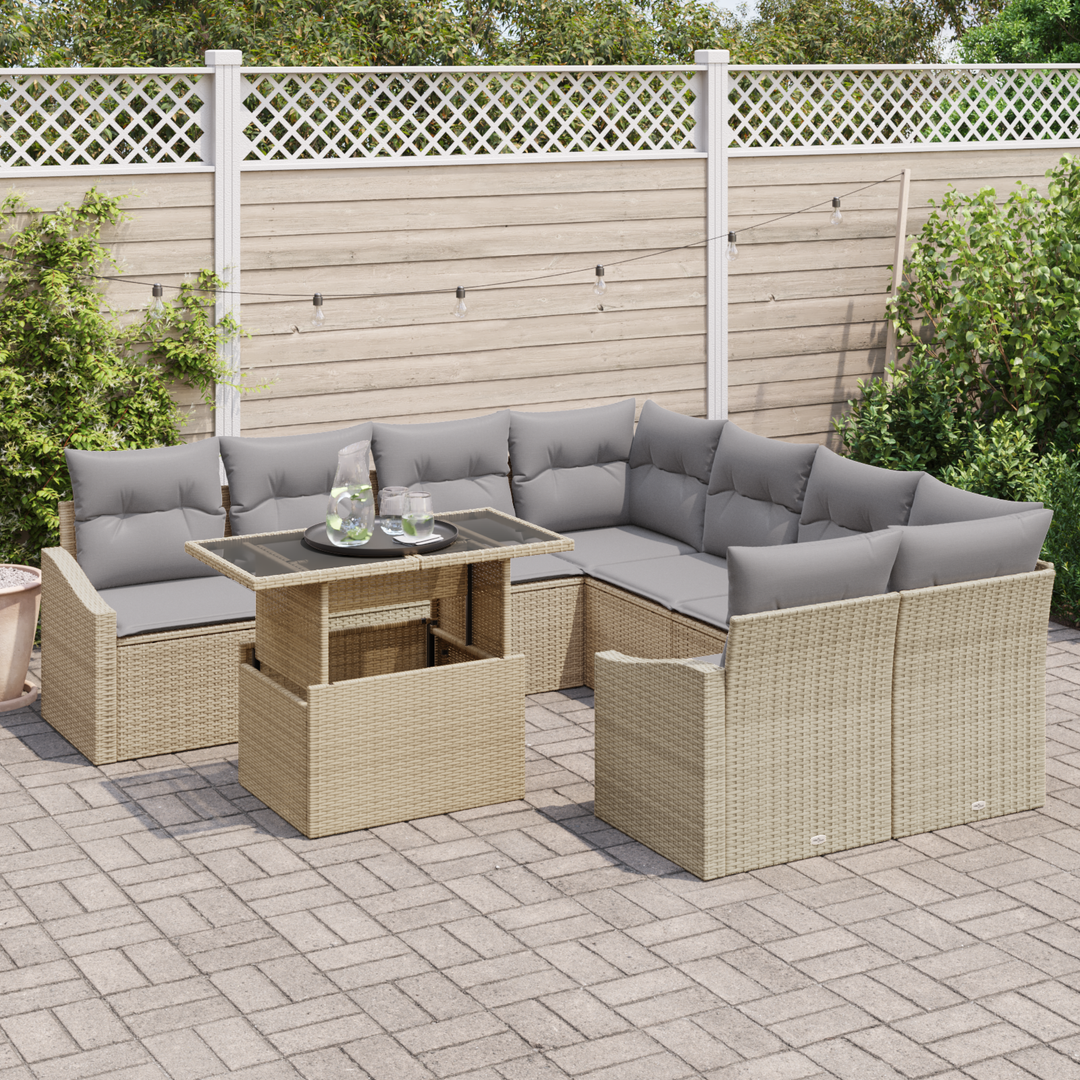 Havesofa Sæt med pude 9 pcs Beige og lys grå polyrattan