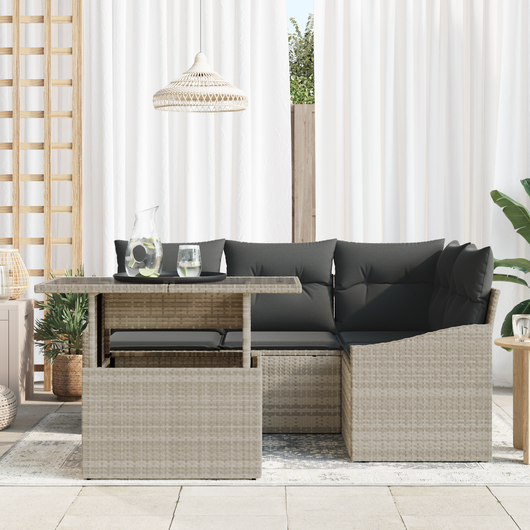 Havesofa Sæt med pude med opbevaring 5 pcs Lysegrå polyrattan