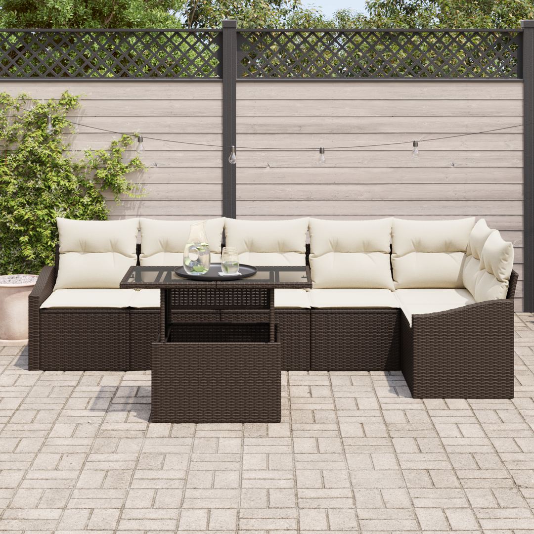 Havesofa Sæt med pude 7 pcs Brun og Creme polyrattan