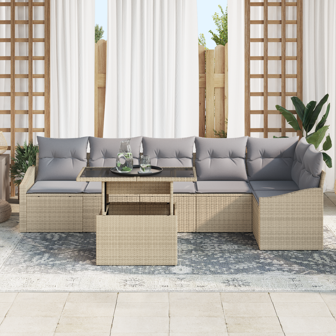 Havesofa Sæt med pude med opbevaring 7 pcs beige og lysegrå