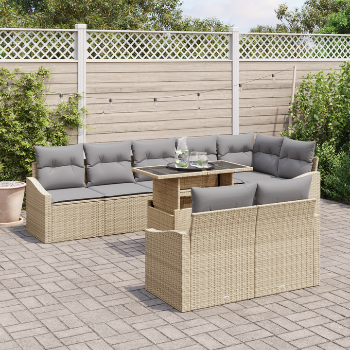 Havesofa Sæt med pude 9 pcs Beige og lys grå polyrattan